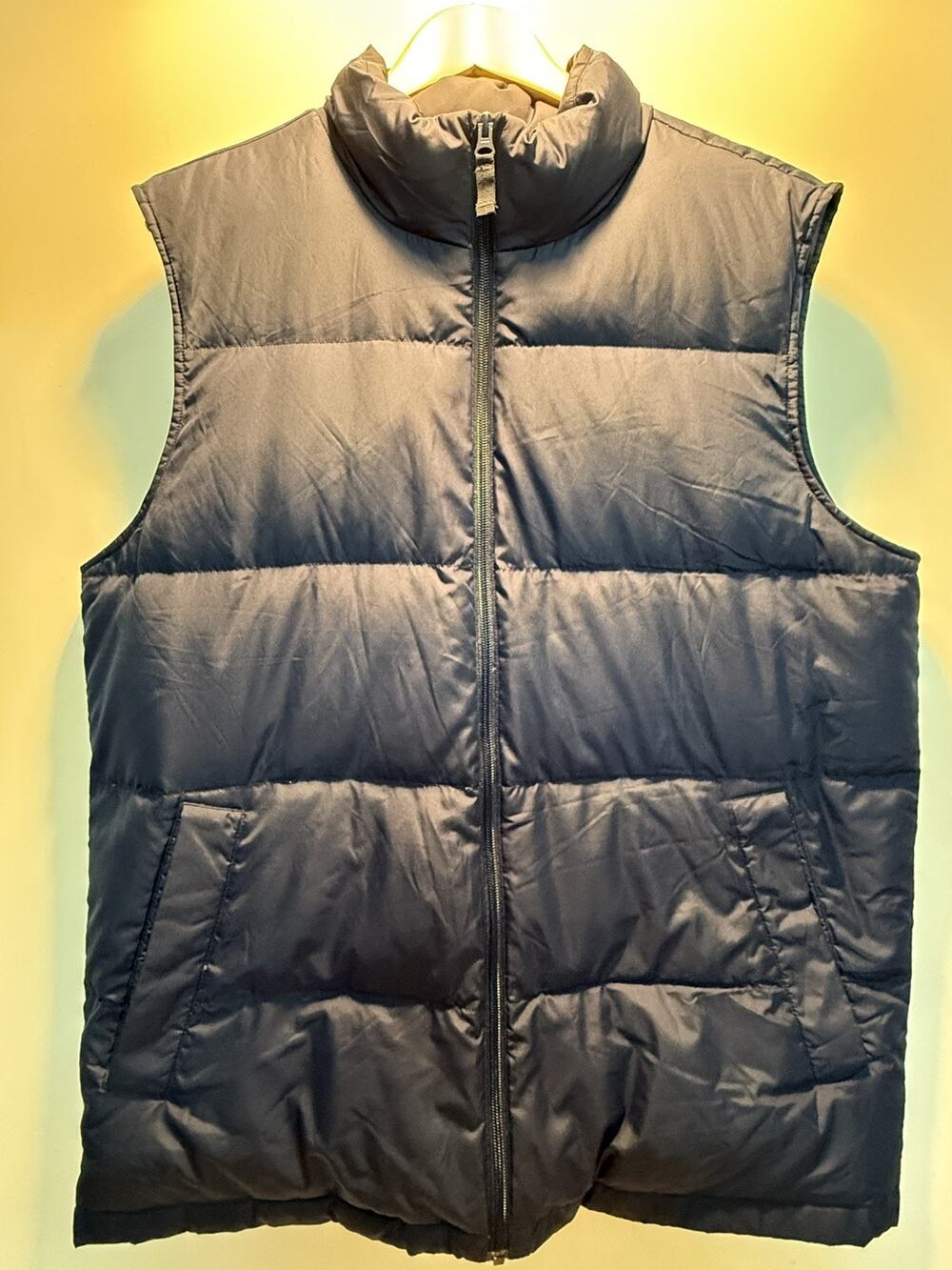 Lands End Puffer Vest Men Large Navy Blue Goose Down Sleeveless Gorpcore Outdoor